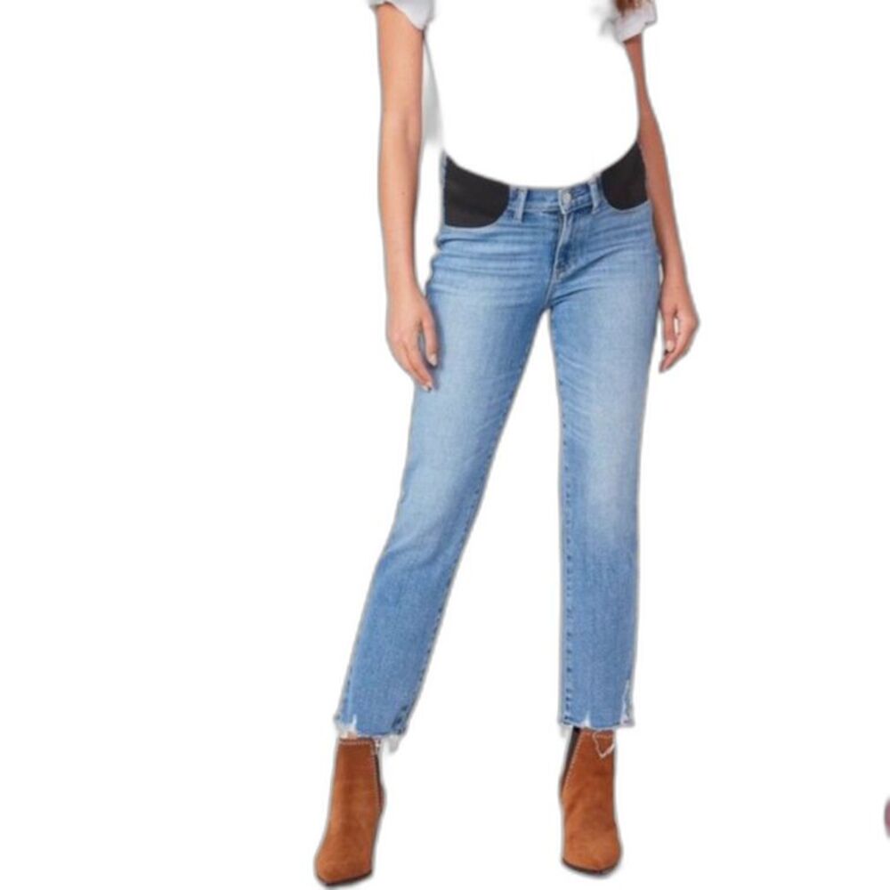Paige Women's Cindy Blue Denim Maternity Raw Hem Crop Jeans Size 31/US 12